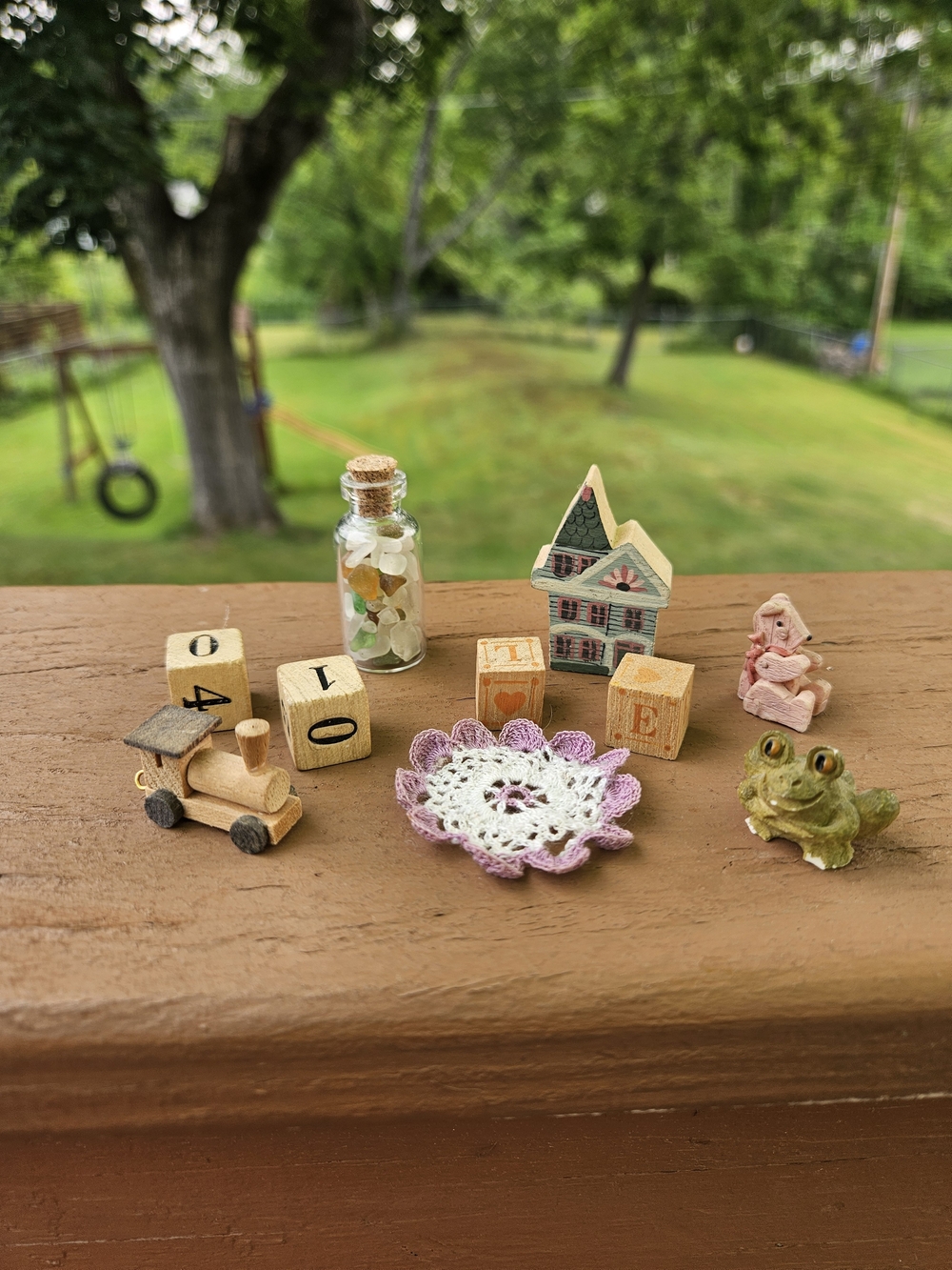Vintage Kids Toy Miniatures Set - Wood, Sea Glass Doll House